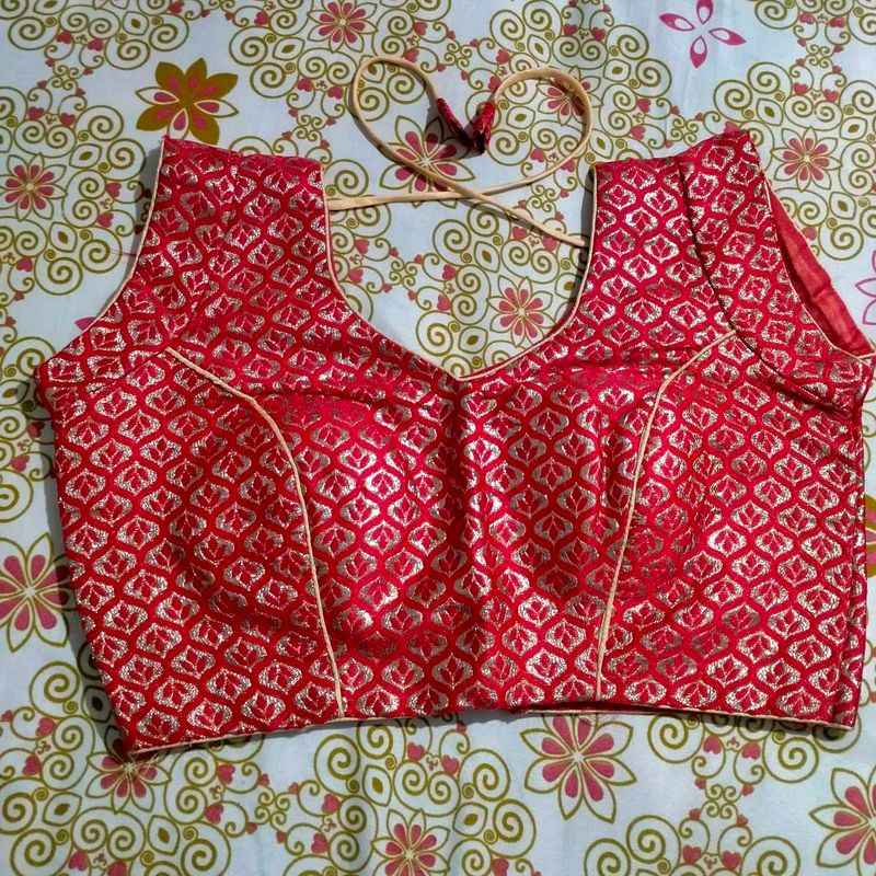 Red Blouse With Golden Embroidery