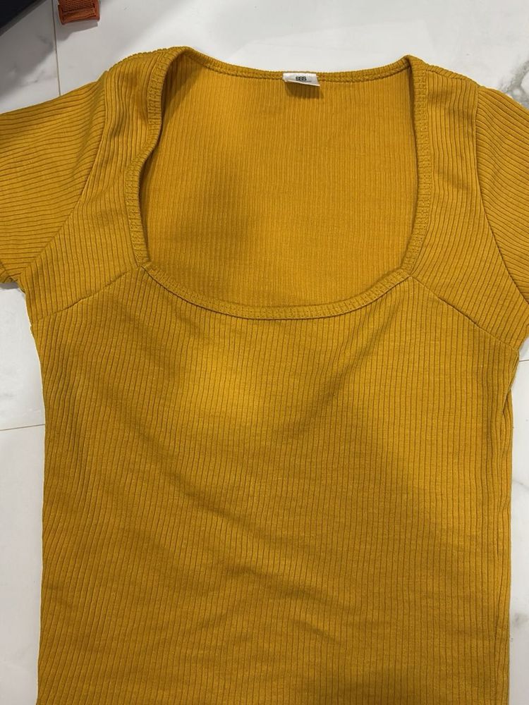 Ribbed Square Neck Top - Mustard Yellow