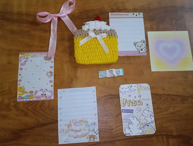 Crochet Pudding Coin Purse + Memo Card Combo 🍮☘️