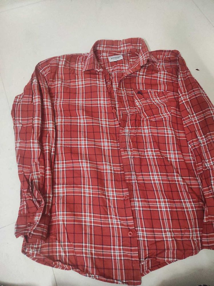 Red Plaid Long Sleeve Shirt(Xl)