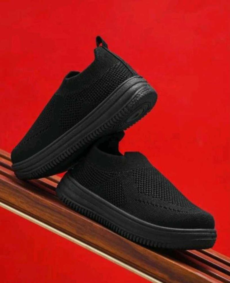 Black Knit Slip-On Boys Sneakers (CK)