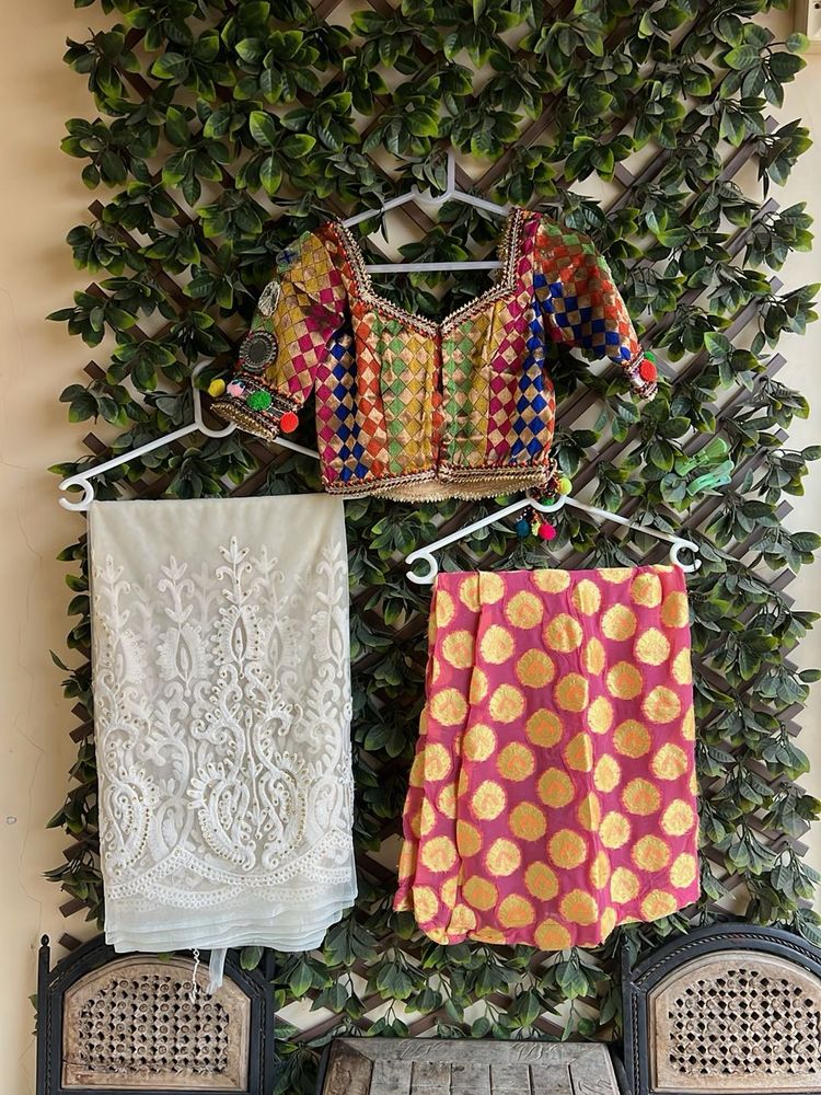 Colorful Ethnic Saree, Blouse &amp; Petticoat Set