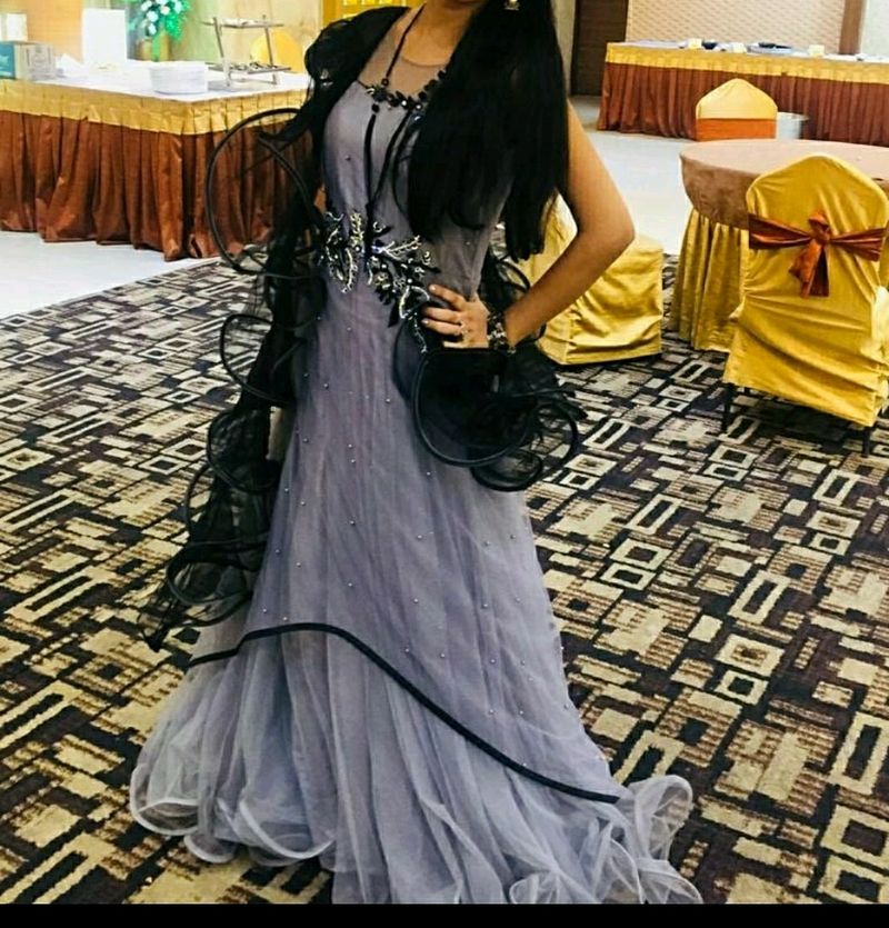 Grey Black Ethnic Long Gown