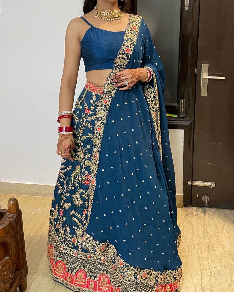 Designer Navy Lehenga With 2 Blouse