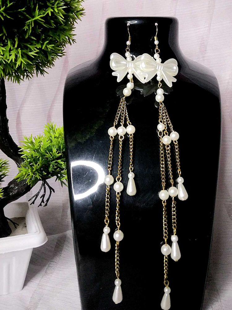 Korean Inspired Bow Pearl Earrings || Elegant