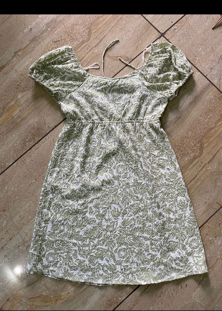 Zudio Green And white Dress