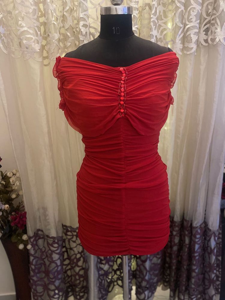 Red Ruched Bodycon Dress
