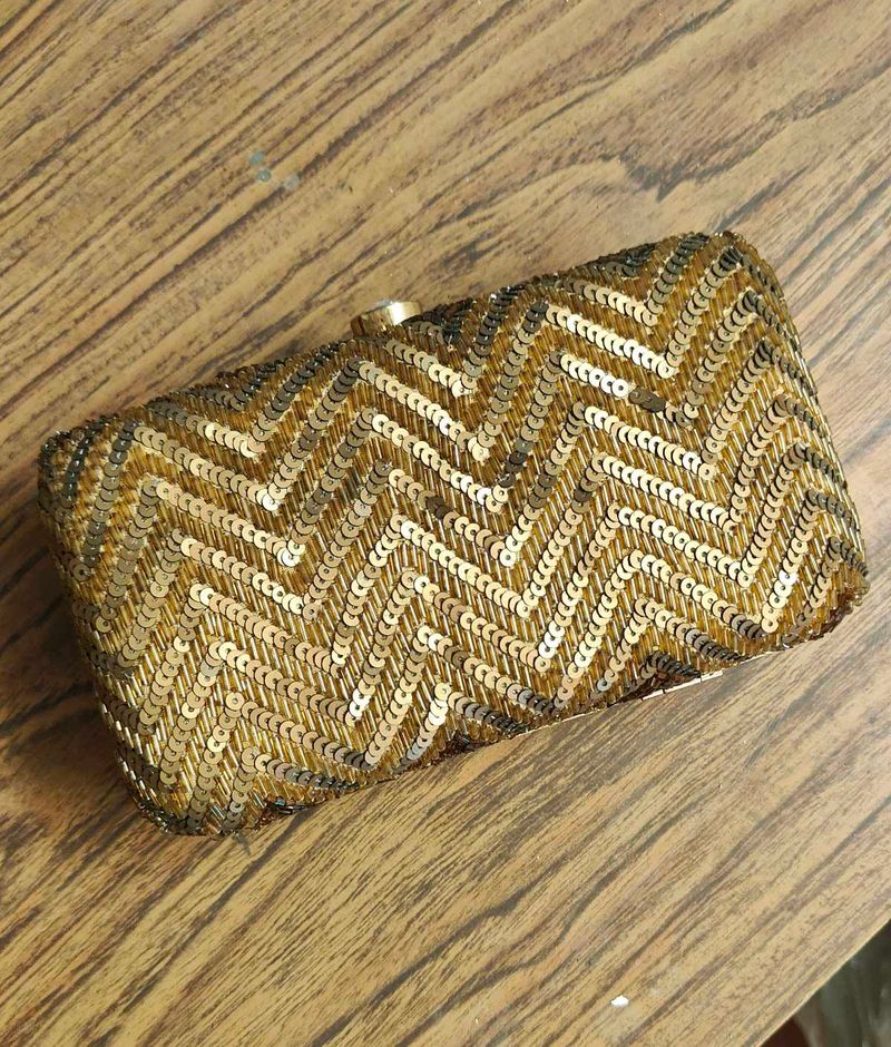 Gold Zigzag Handembroidered Clutch- Factory Reject
