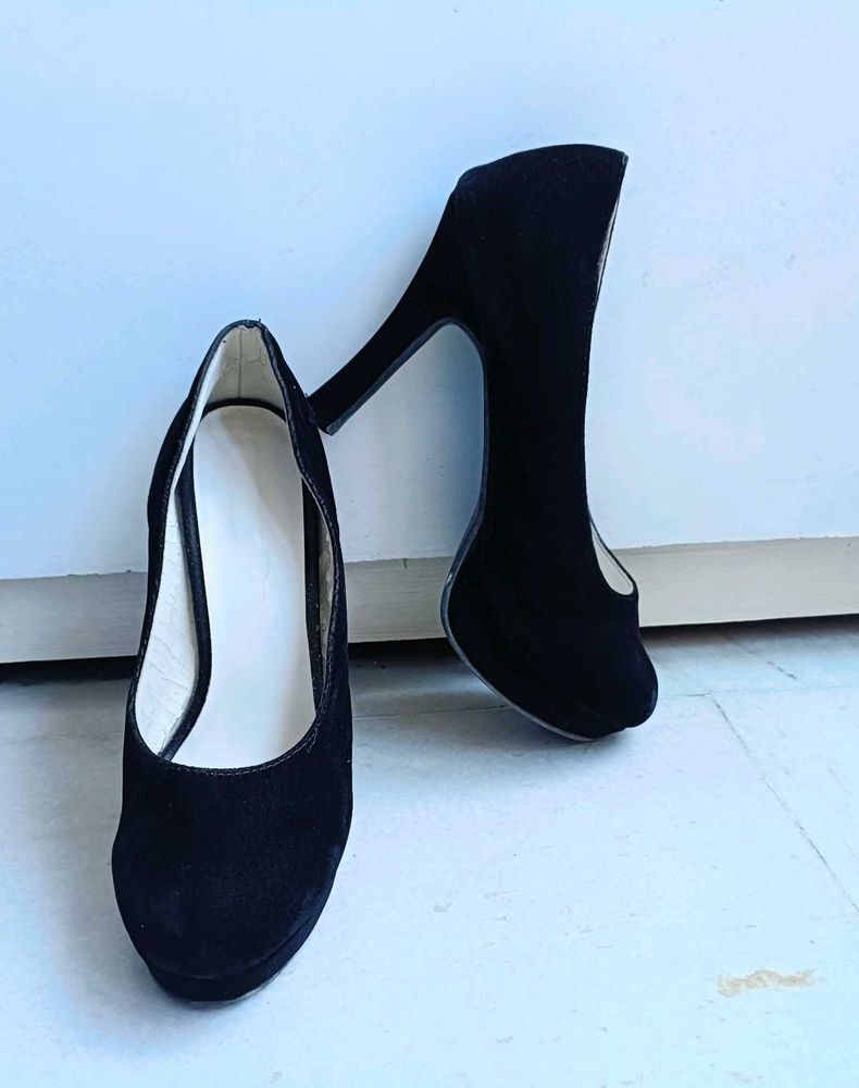 Black Velvet High Stilletto Heels For Women