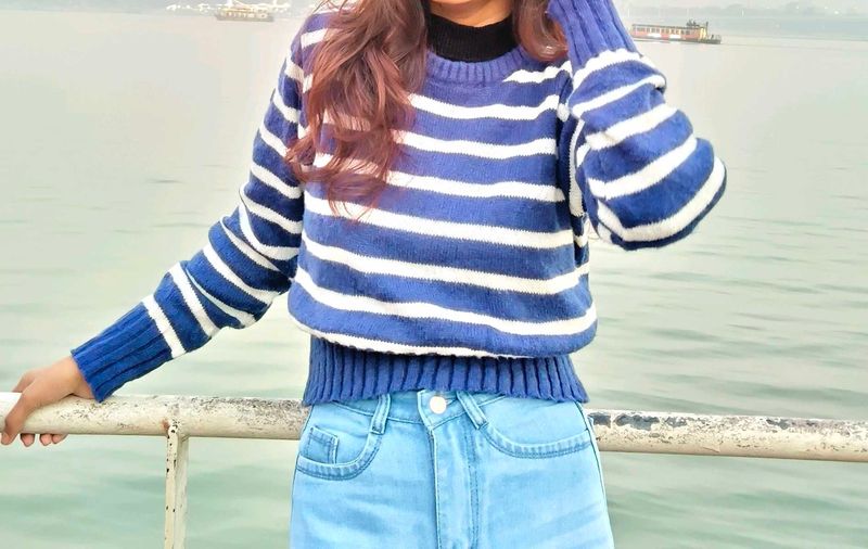 Blue Striped Knit Jumper
