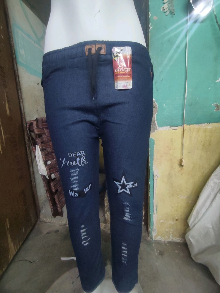 Girls Prited Rafuo Digine Deinam Pants Deina