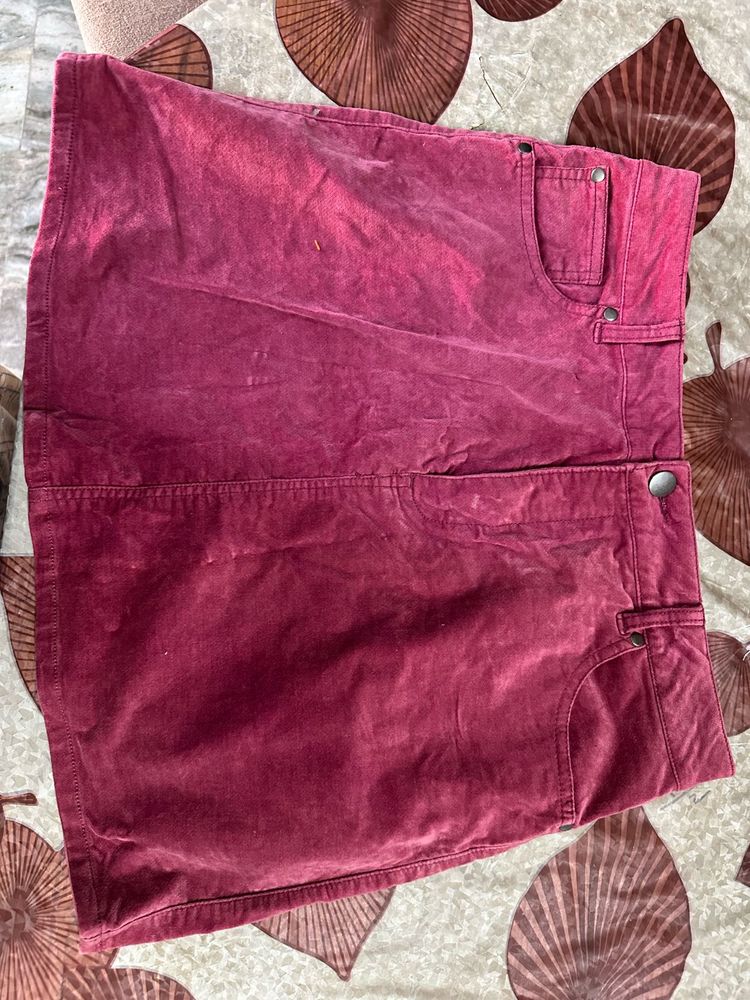 Burgundy Corduroy Mini Skirt