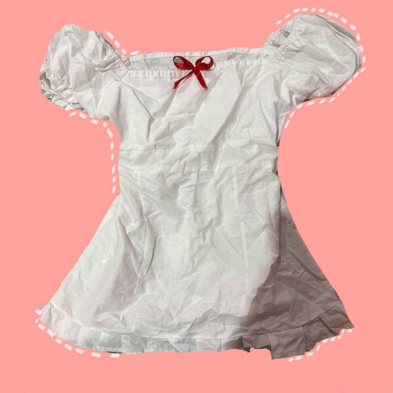 White Puff Sleeve Mini Dress
