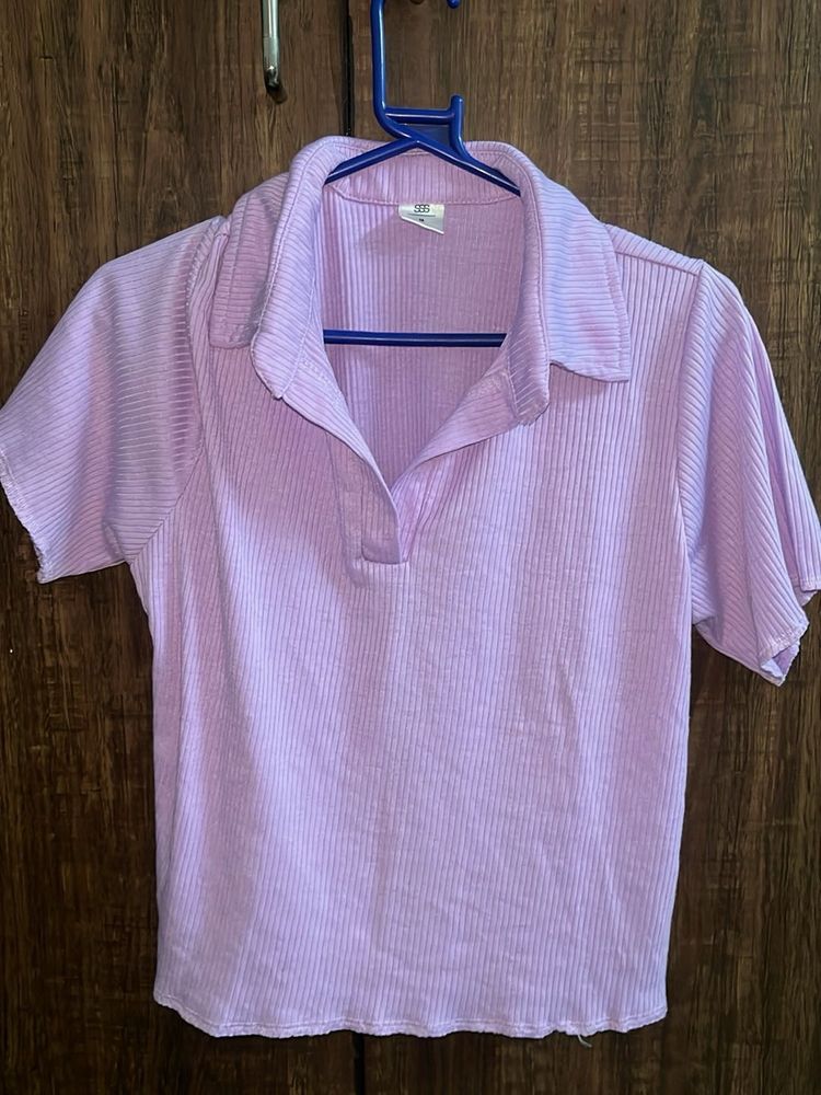 Cute Lavender Ribbed Polo Top