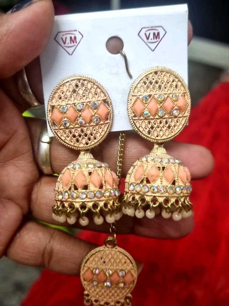Peach Jhumka Earrings