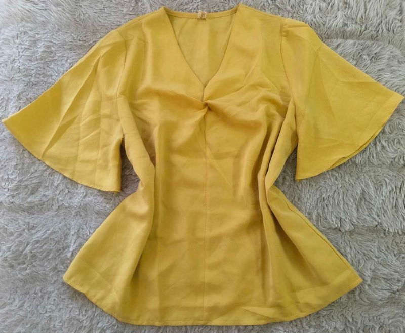 Mustard Yellow V-Neck Blouse with Bell Sleeves