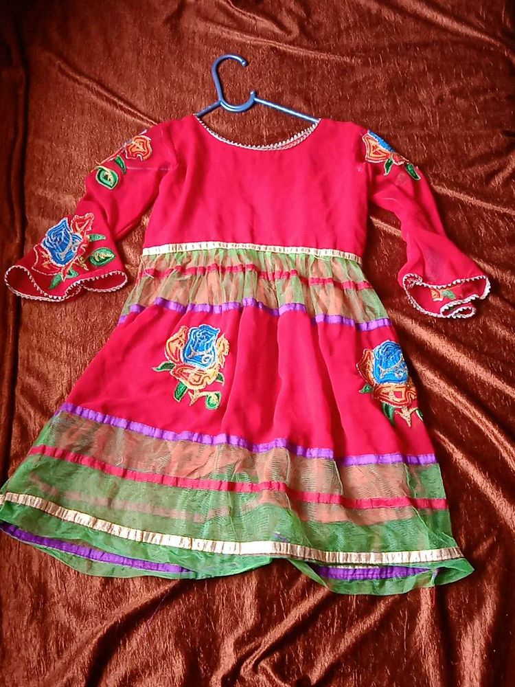 Girls Red Embroidered Dress