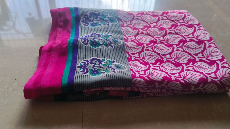 Elegant Pink Chiffon Saree
