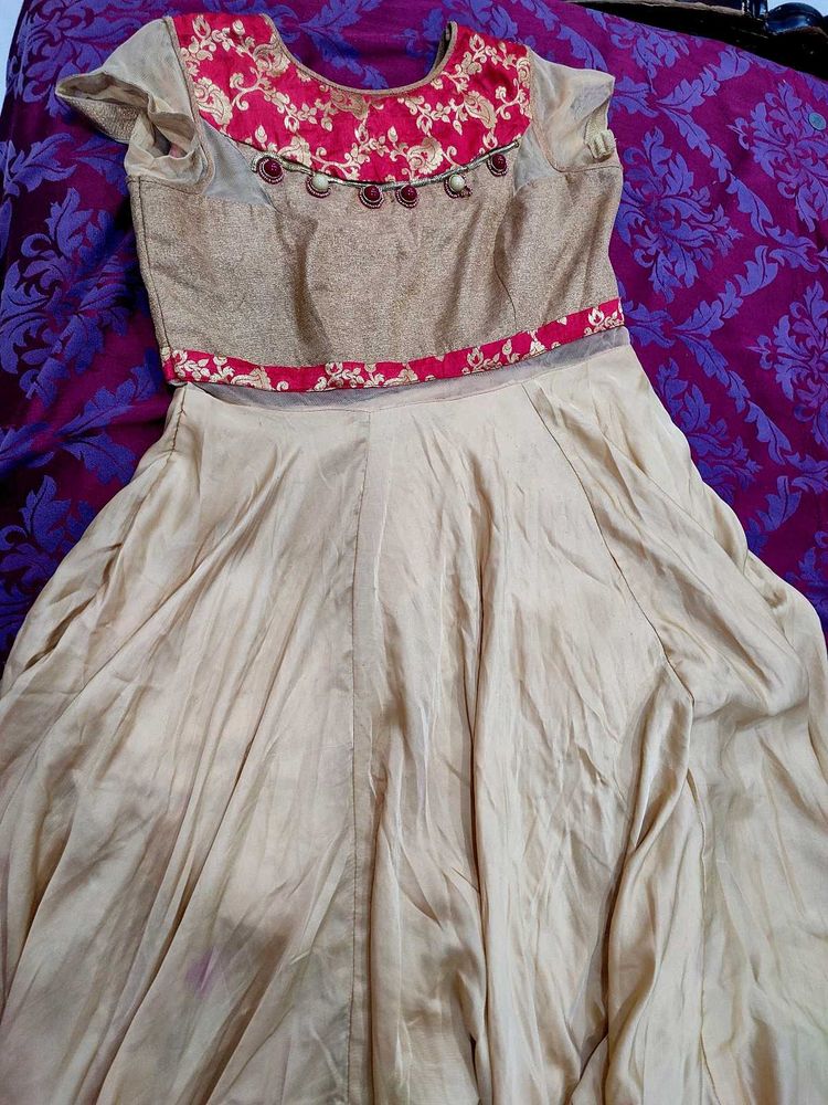 Golden Color Satin Ethnic Gown