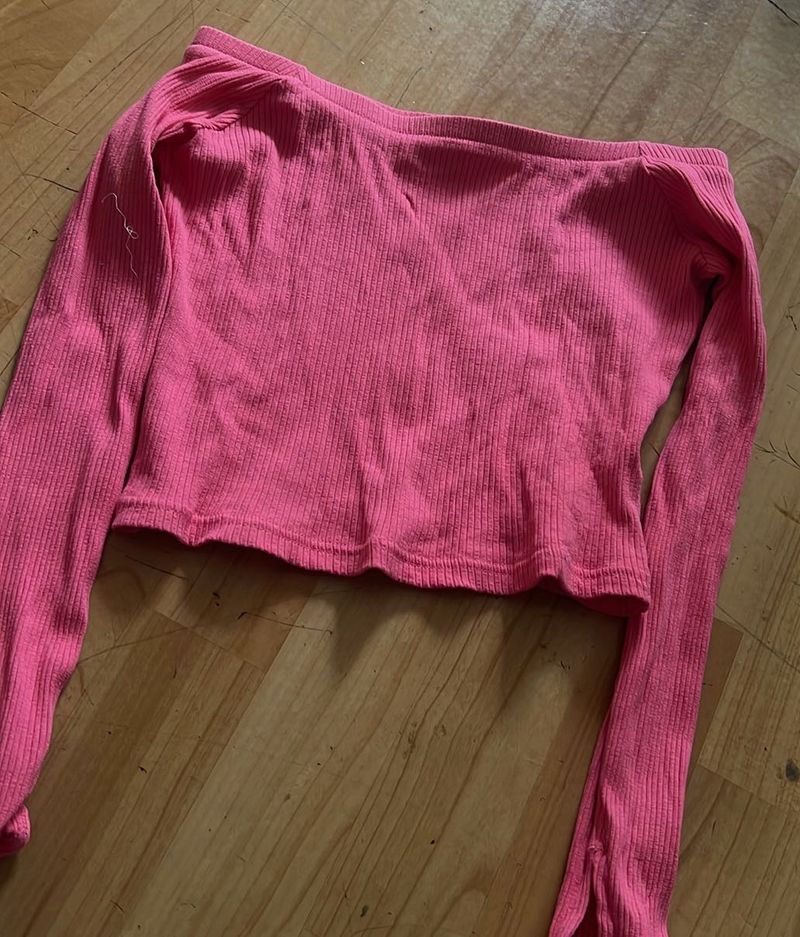 Pink Rubbed Off Shoulder Top