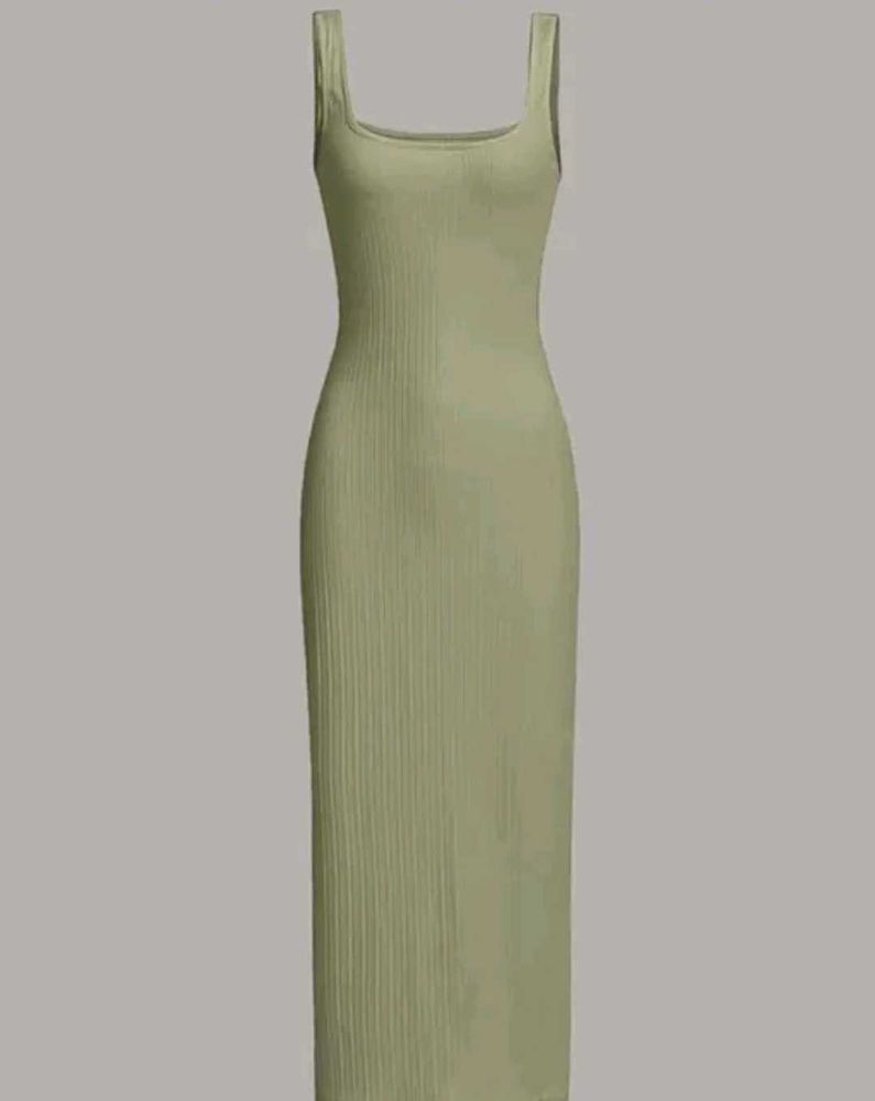 Olive Green Ribbed Bodycon Midi Dress
