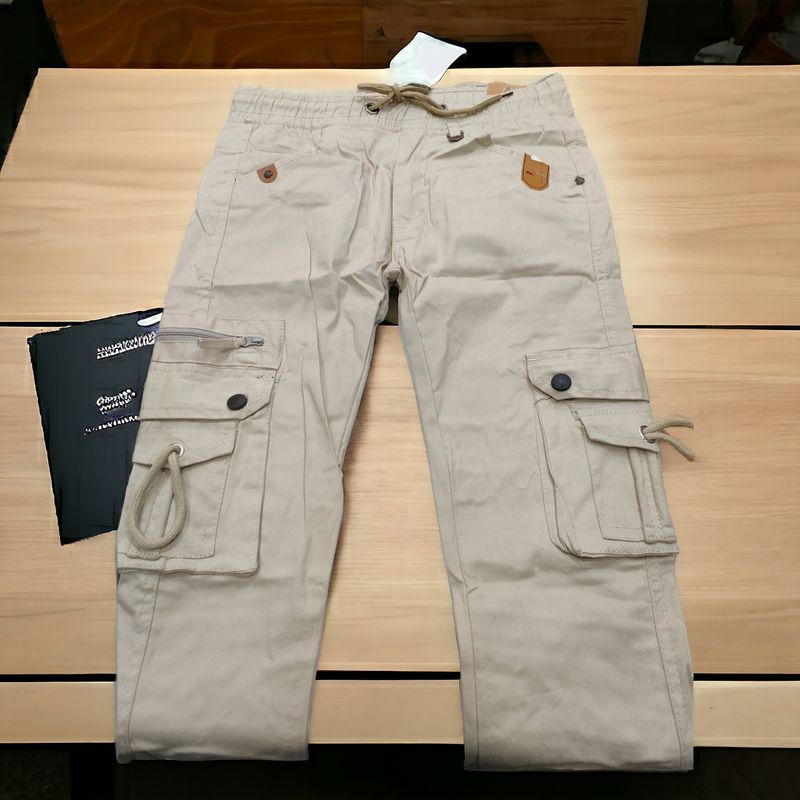 Ankle Length Six Pocket Joggers For Men Cream