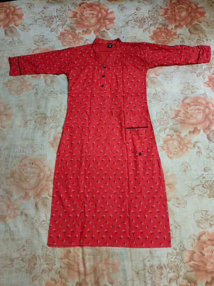Red Print Button-Down Kurta♥️