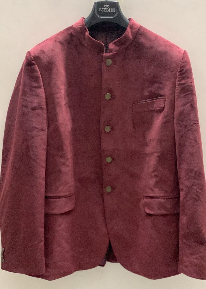 Marks &amp; Spencer Men Maroon Bandhgala Blazer