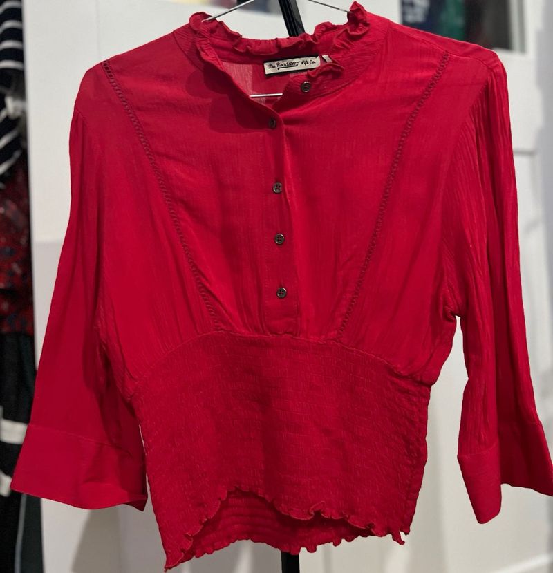 Casual Regular Sleeves Solid Women Red Top