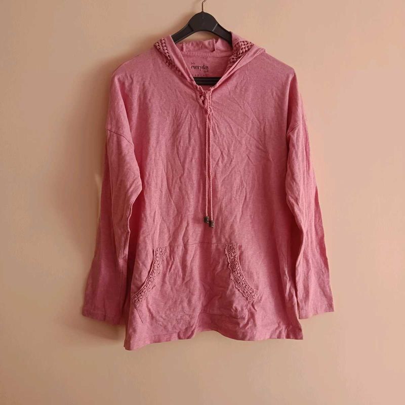 Pink Hoodie with Crochet Details