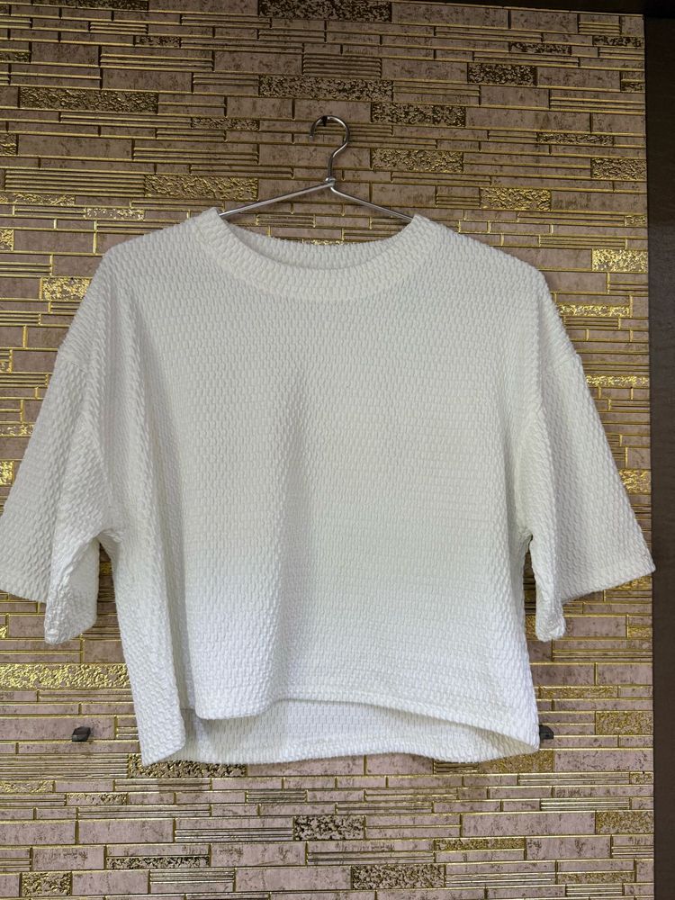 White Textured Crop Tshirt