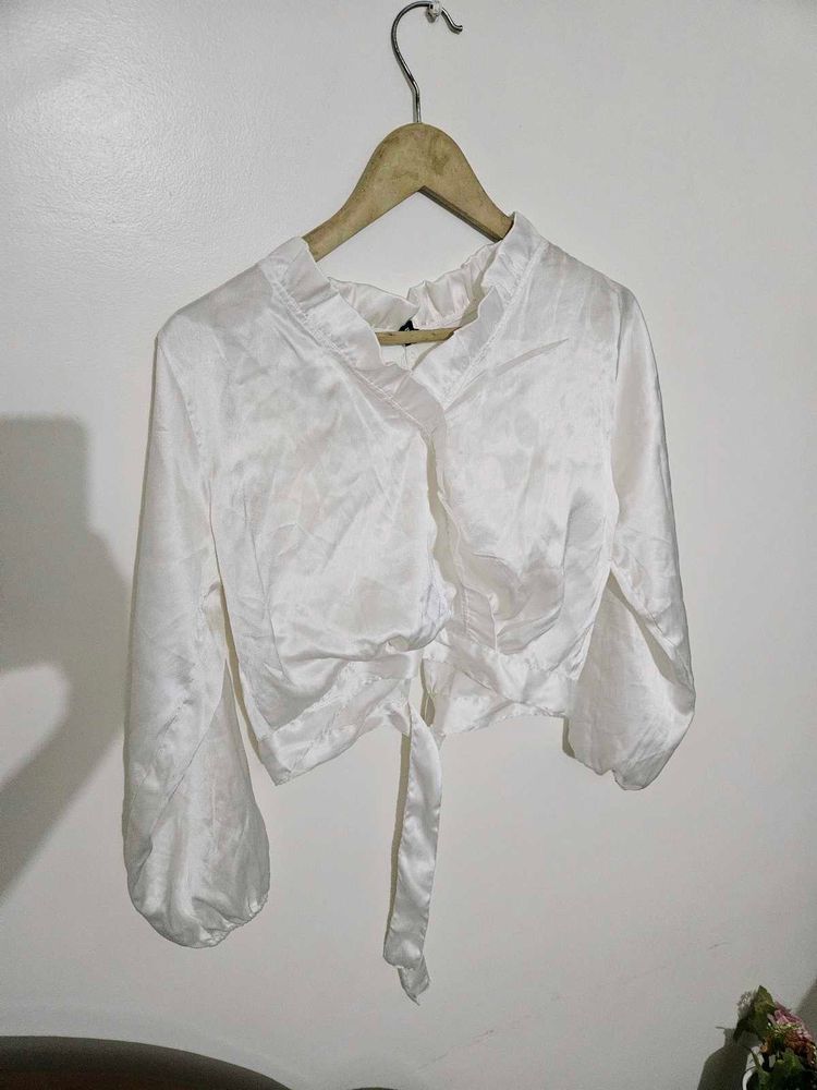 White Tie Front Top