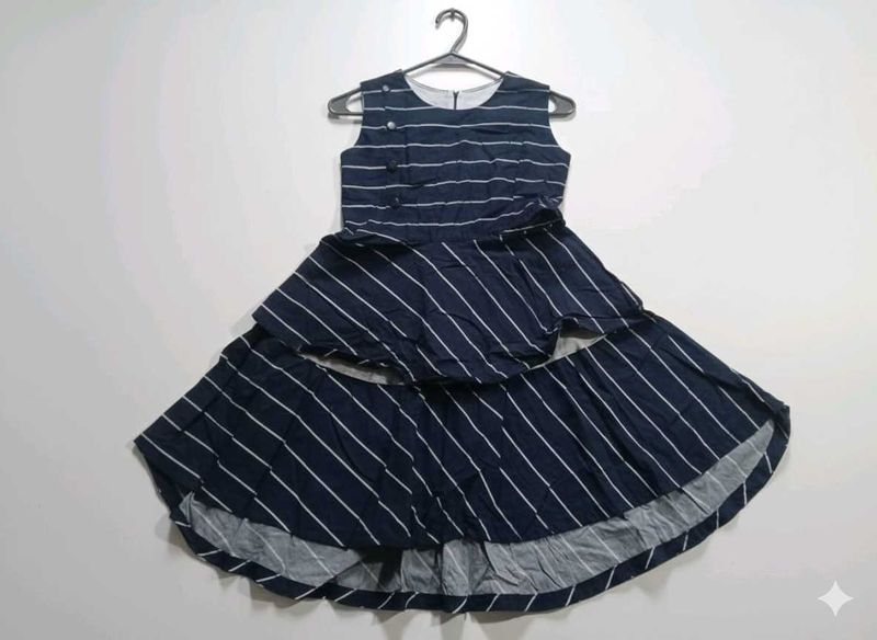 Classic Navy &amp; White Pinstripe Tiered Sleeveless D