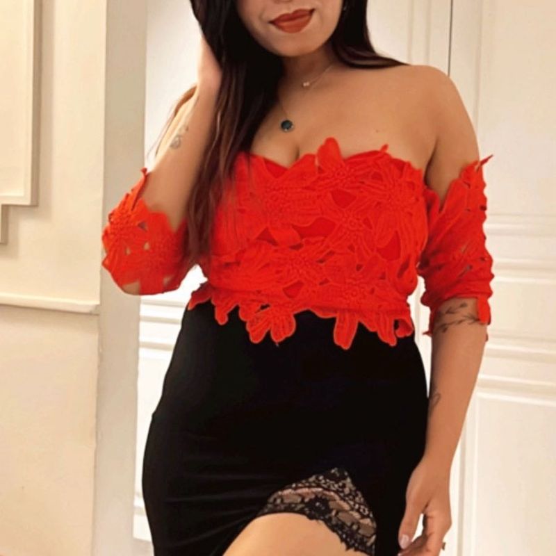 Padded Designer Embroidered Cute Crop Top