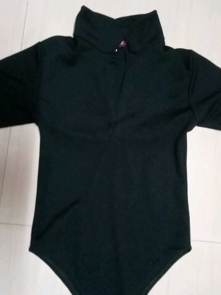 Chic Black Bodysuit With Collar