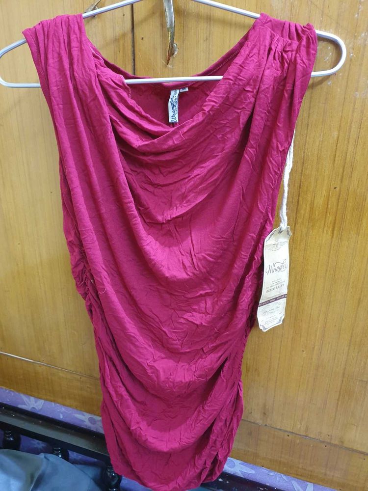 Magenta Cowl Neck Sleeveless Top Premium