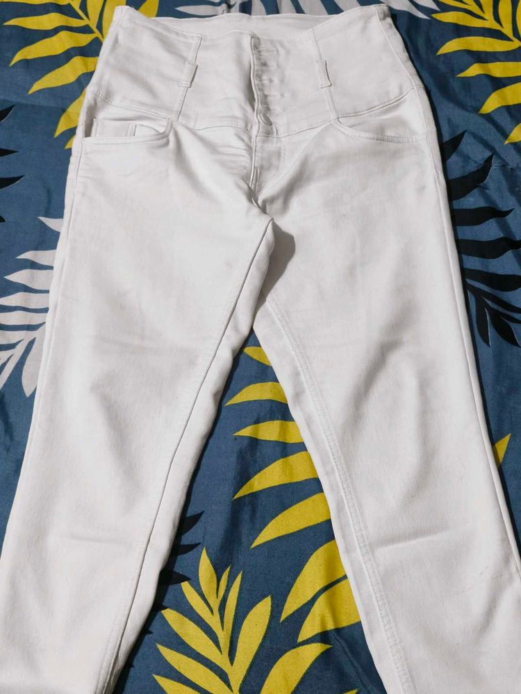 High Waist White Jeans For Sale - 32-34 Wais