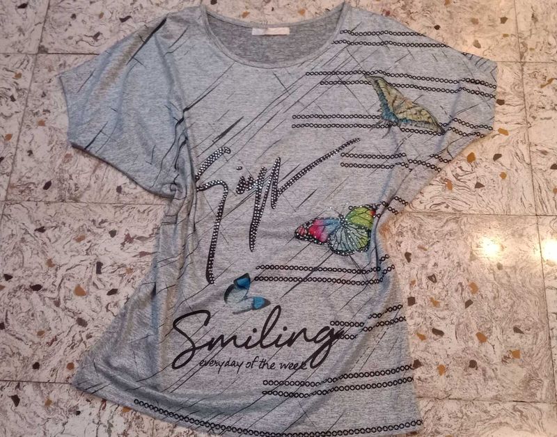 Gray Butterfly Embellished Top