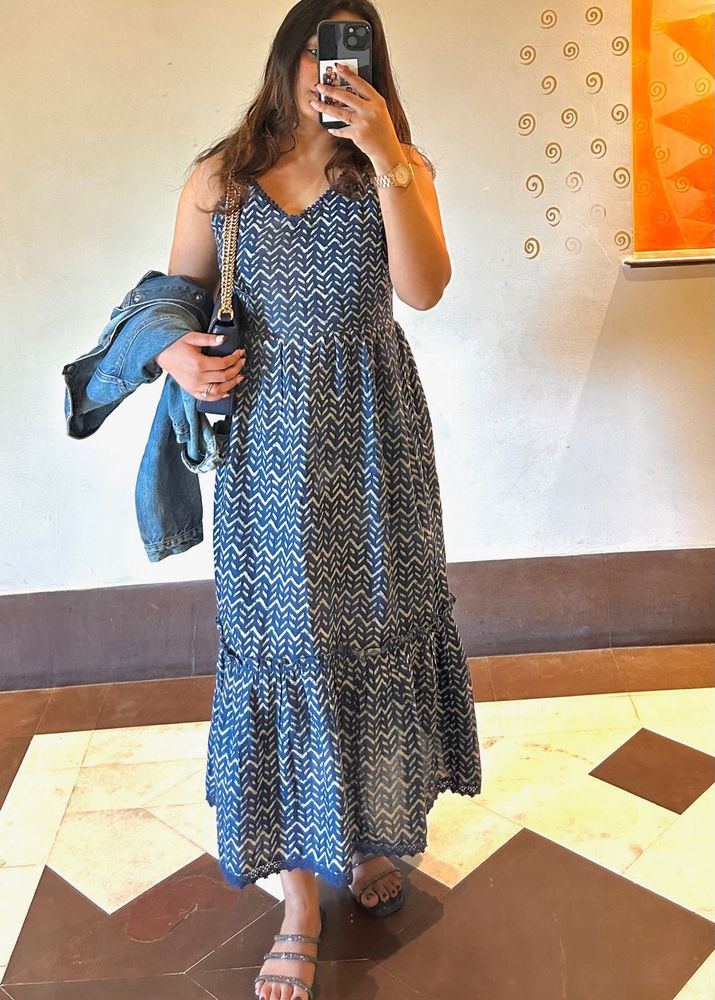 House of Pataudi Navy Blue A-Line Midi Dress