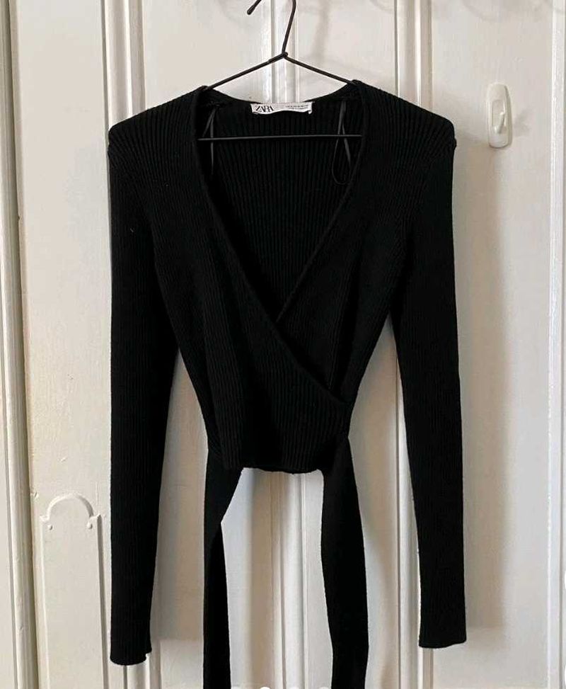 Zara Ribbed Knit Wrap Top