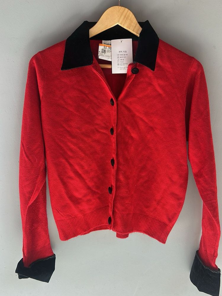 Red &amp; Black Cardigan Sweater