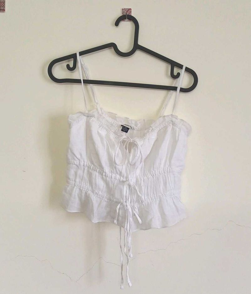 White Ruffle Tie Top