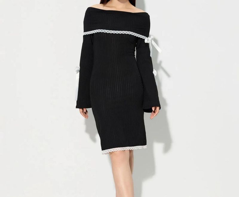 Black bow off-shoulder dress