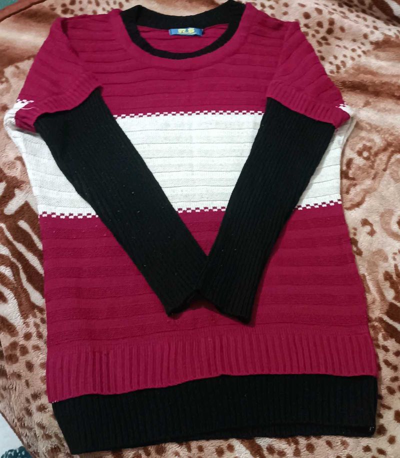 Burgundy &amp; White Striped Sweater
