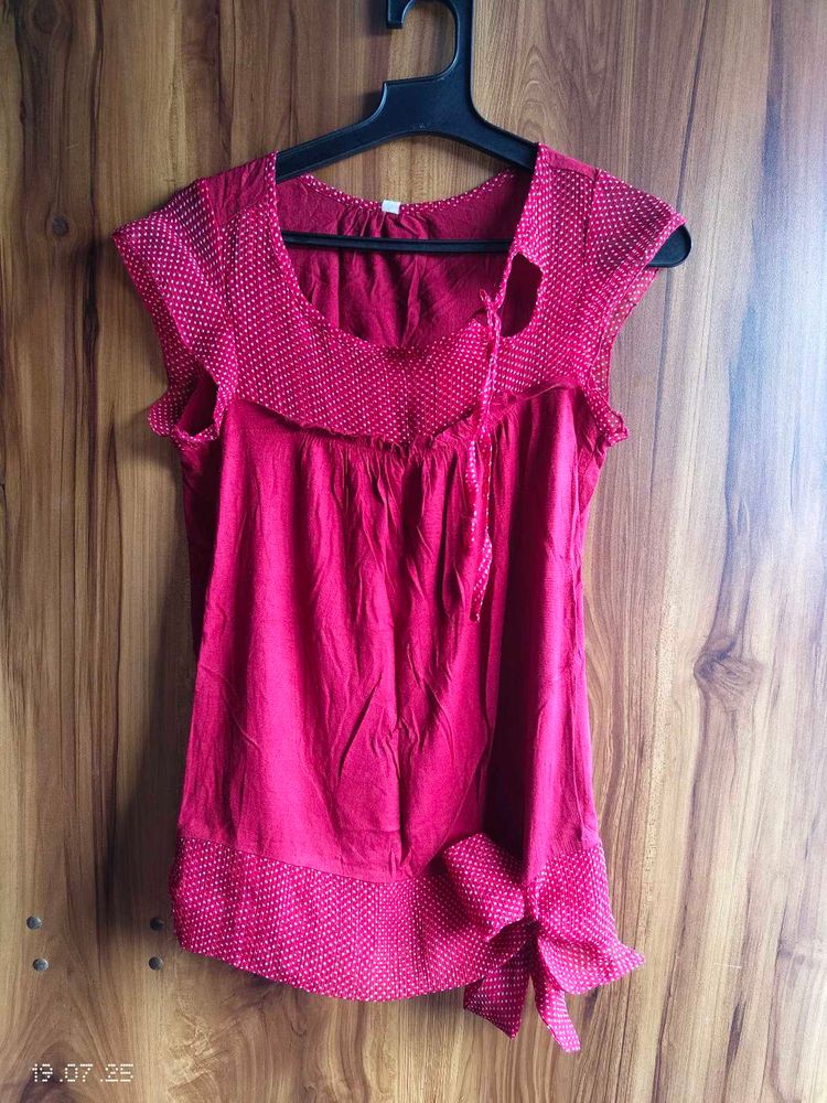 Red Polka Dot Top With Knot Detailing