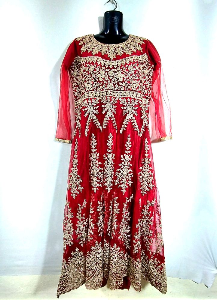 Red Embroidered Net Gown ( Women)