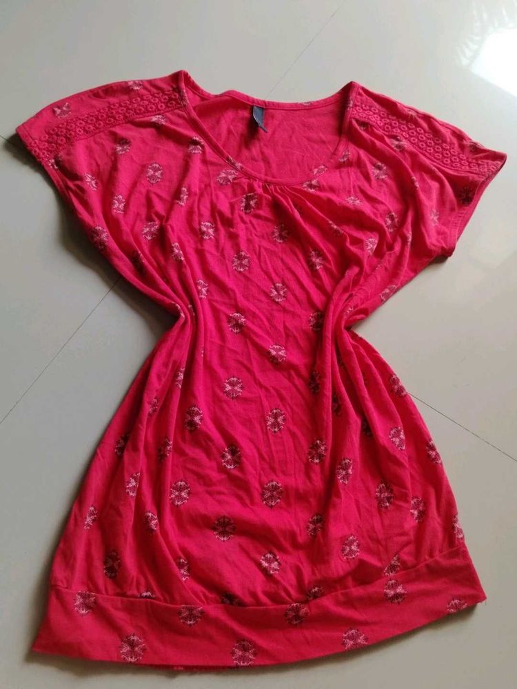 Embroidered Coral Red Boho Top