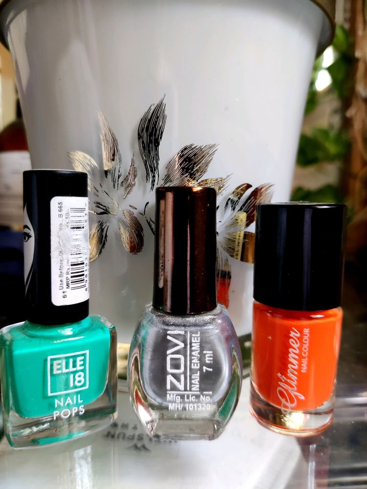 Nail Polish/ Nail Paint- Orange, Silver, Aqua Green