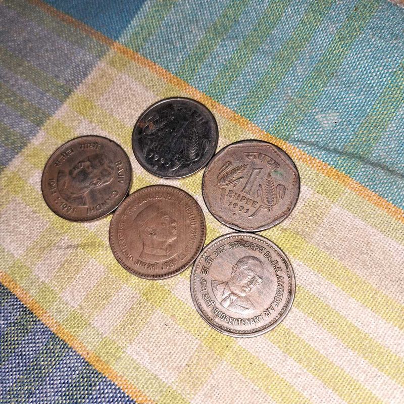 5 Coint Old Rs.1 Coins..