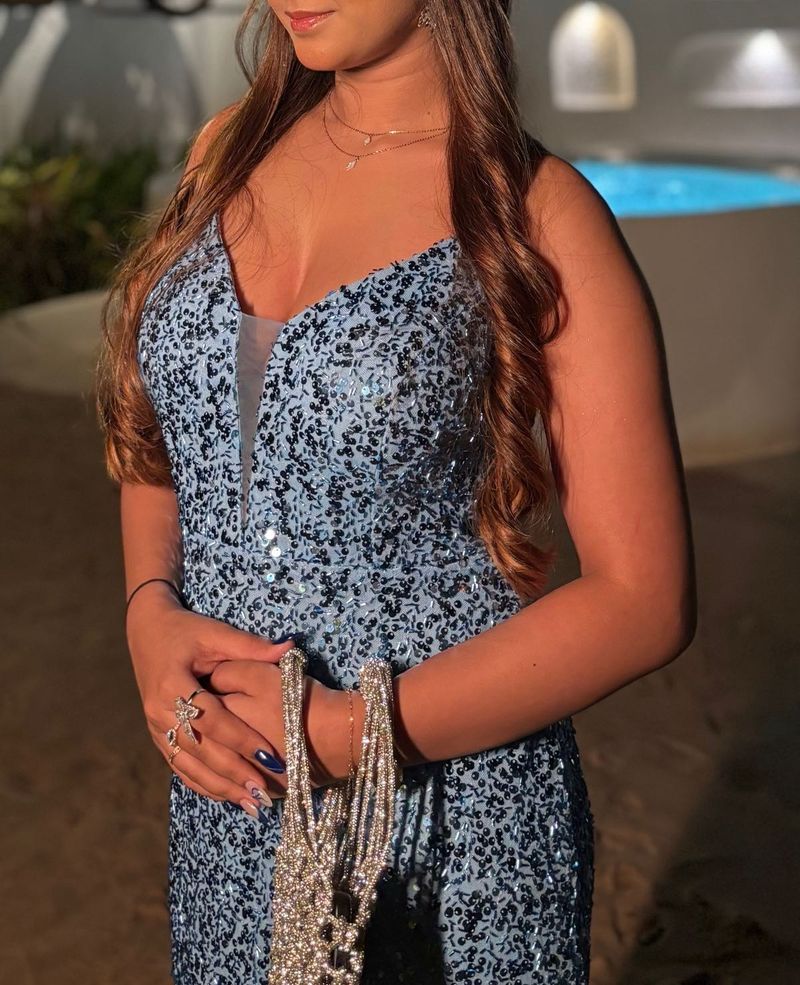 Sparkling Blue Sequin Slit Gown